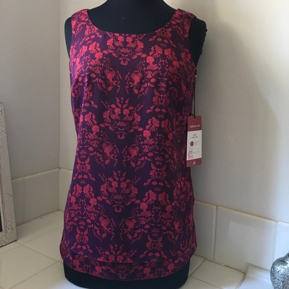 CAbi Cameo Top Tunic 3258 NWT Sakura Red Plum Rhubarb Size Small Blouse - Picture 2 of 10